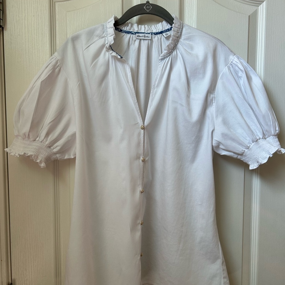 Robert Graham White Blouse with Blue Trim